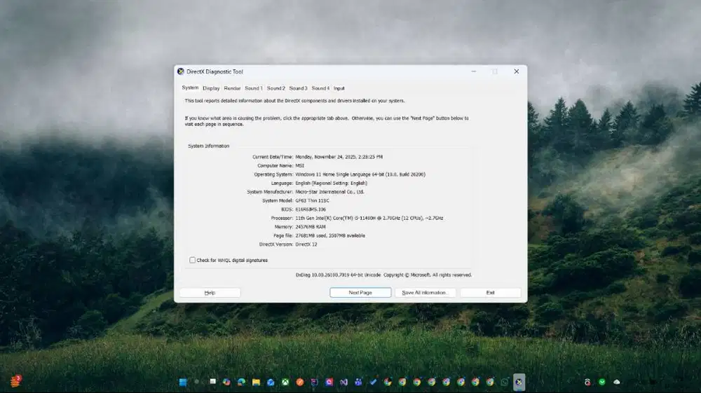 MSI GF 63 Thin 11SC Laptop Intel Core i5-11400H Gen 11Th RAM 24GB