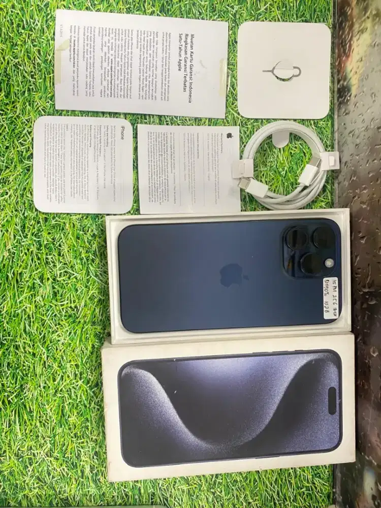 Iphone 15 pro max 256gb bh90% ibox warna blue titanium