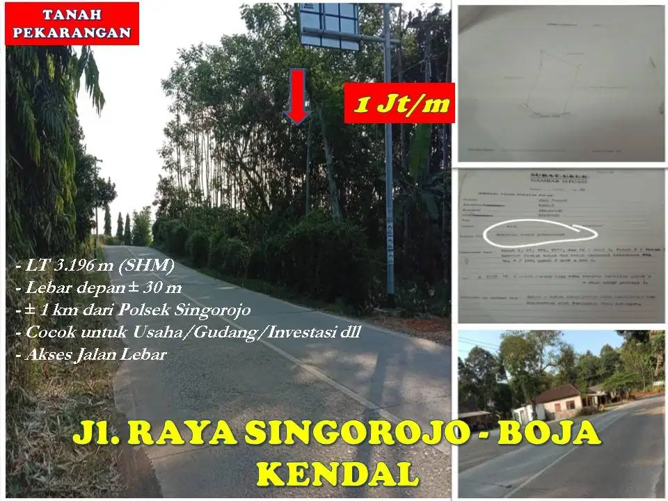 Tanah Pinggir Jl. Raya Singorojo – Boja Kendal (Zona KuningPekarangan)