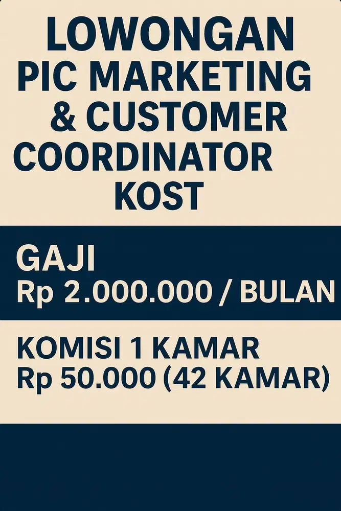 Lowongan PIC Marketing & Customer Coordinator Kost
