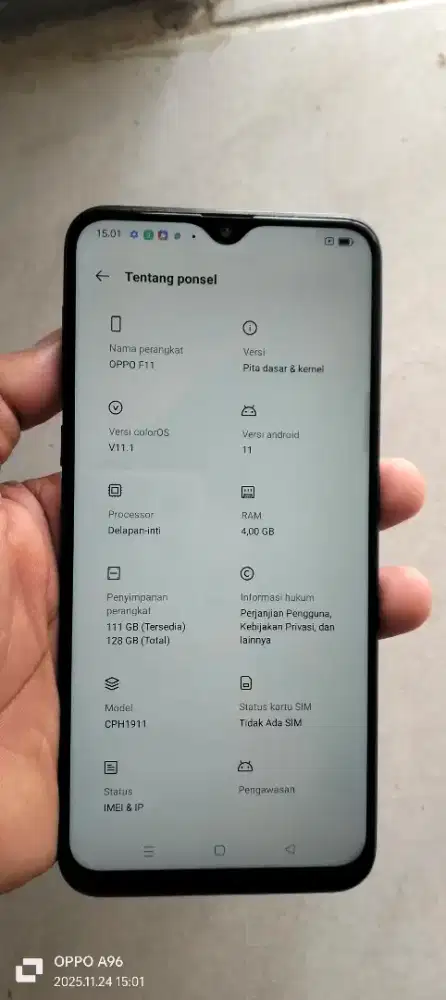 Opo. F11.   4/128 resmi. Mnus tombol power ja keras fp aktif