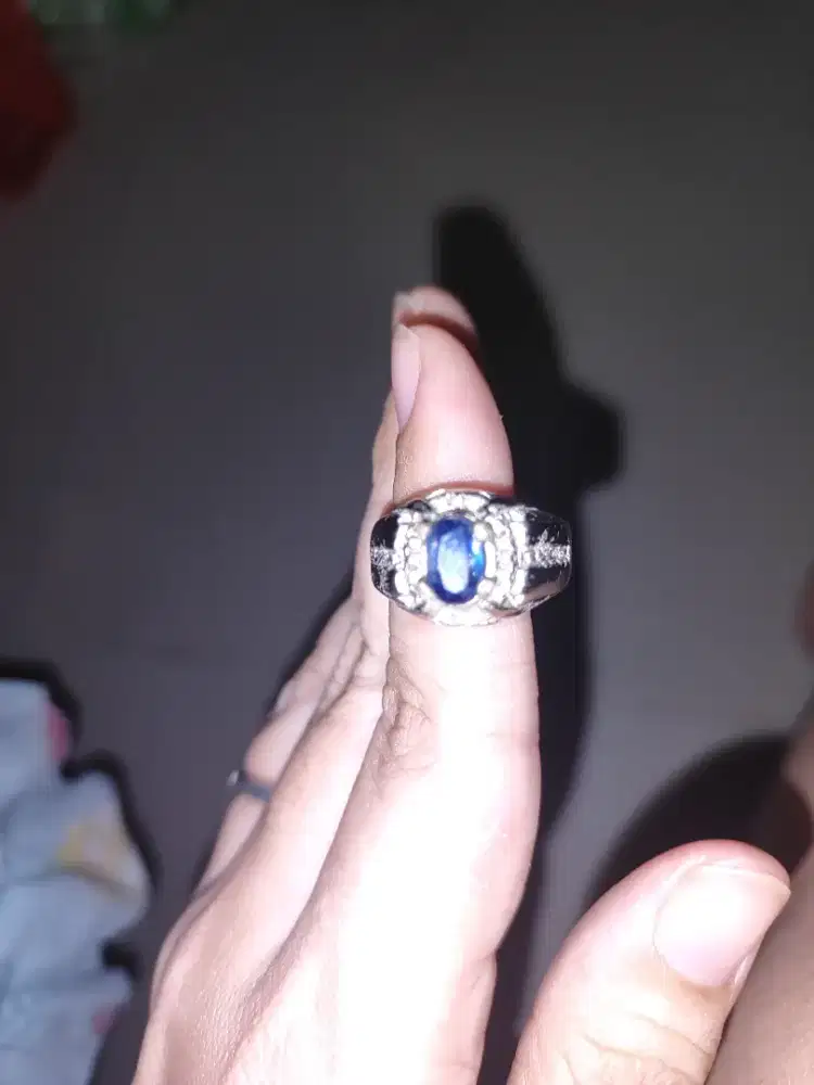 cincin pria akik batu permata blue kyanite asli