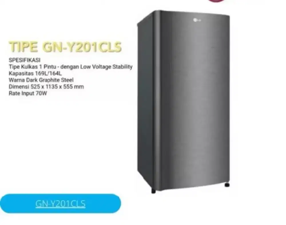 KULKAS LG 1 PINTU (169 L) GN-Y201CLS - KONDISI LIKE NEW!