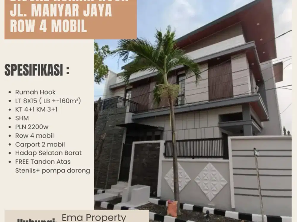 Dijual rumah hook Jl. Manyar Jaya row 4 mobil