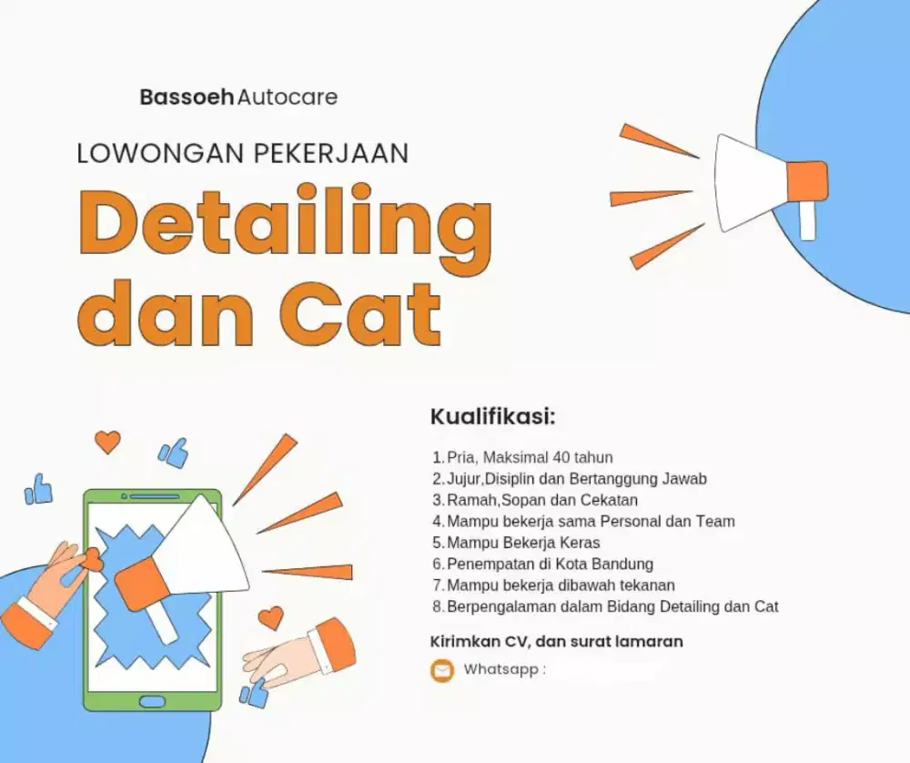 Lowongan kerja Detailing dan Cat di Carwash daerah Ciwastra