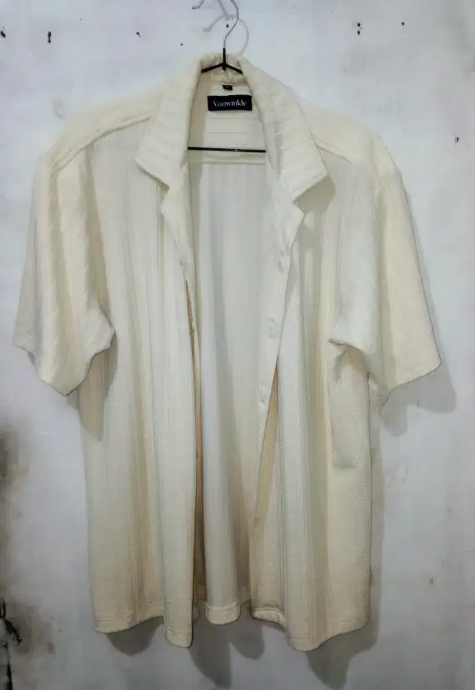 Kemeja Bowling Shirt Knit Pria Santai Lengan Pendek