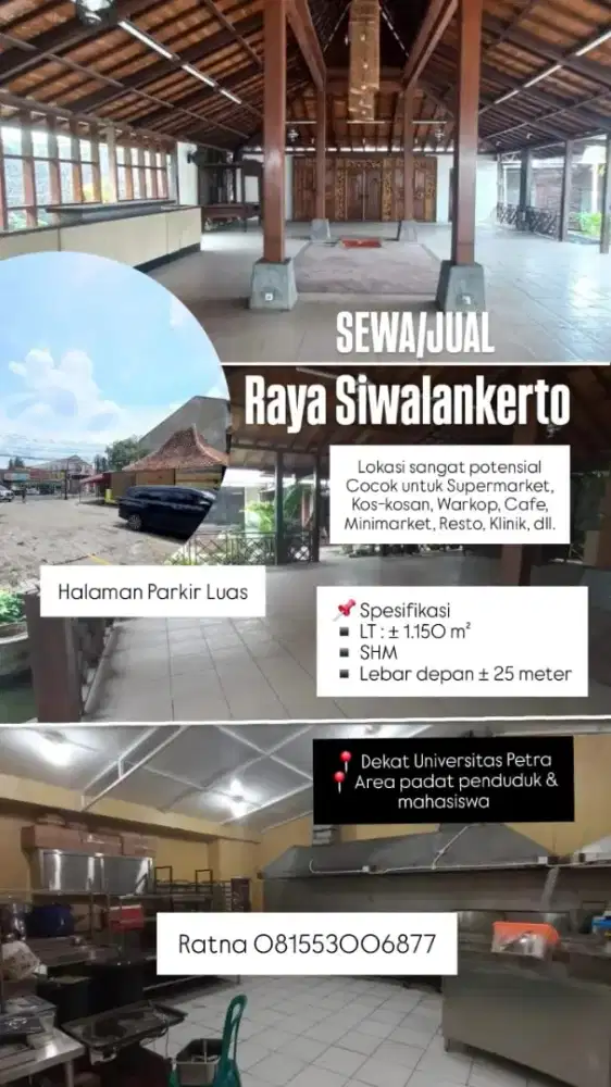 Disewakan/Dijual Raya Siwalankerto Dekat Univ Petra