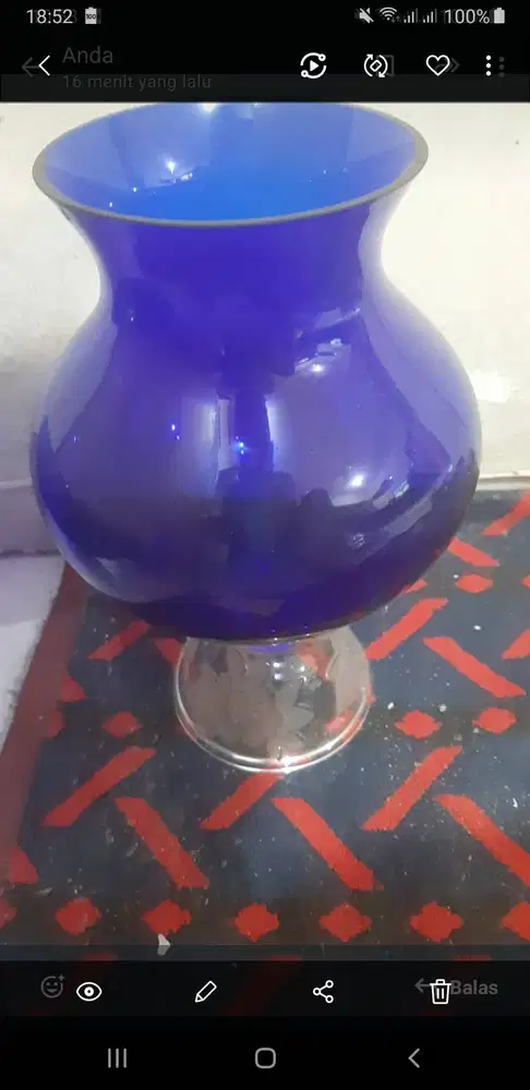 vas bunga kristal asli prancis  tahun 1980an tinggi 27cm diamater 15cm