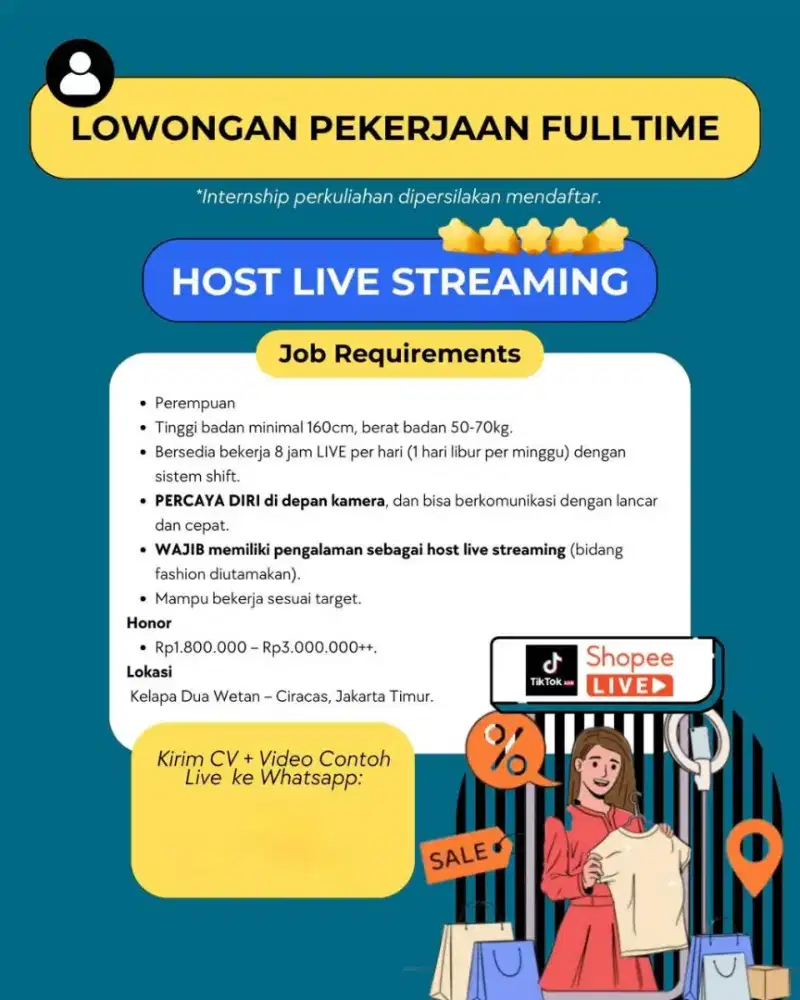 Lowongan kerja host live streaming
