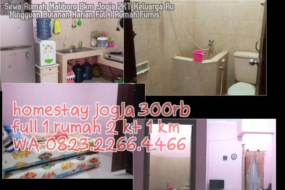 Sewa Rumah Maliboro 8km Jogja 2KT Keluarga Ru  Mingguan Bulanan Harian