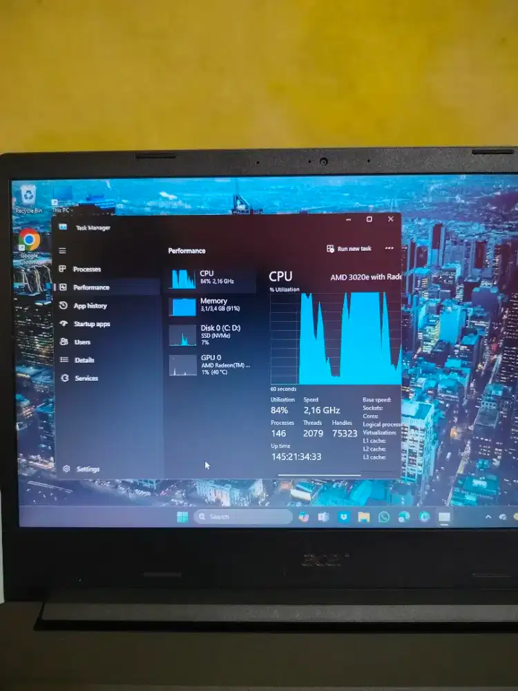 Acer aspire 3, ram 4, ssd 256