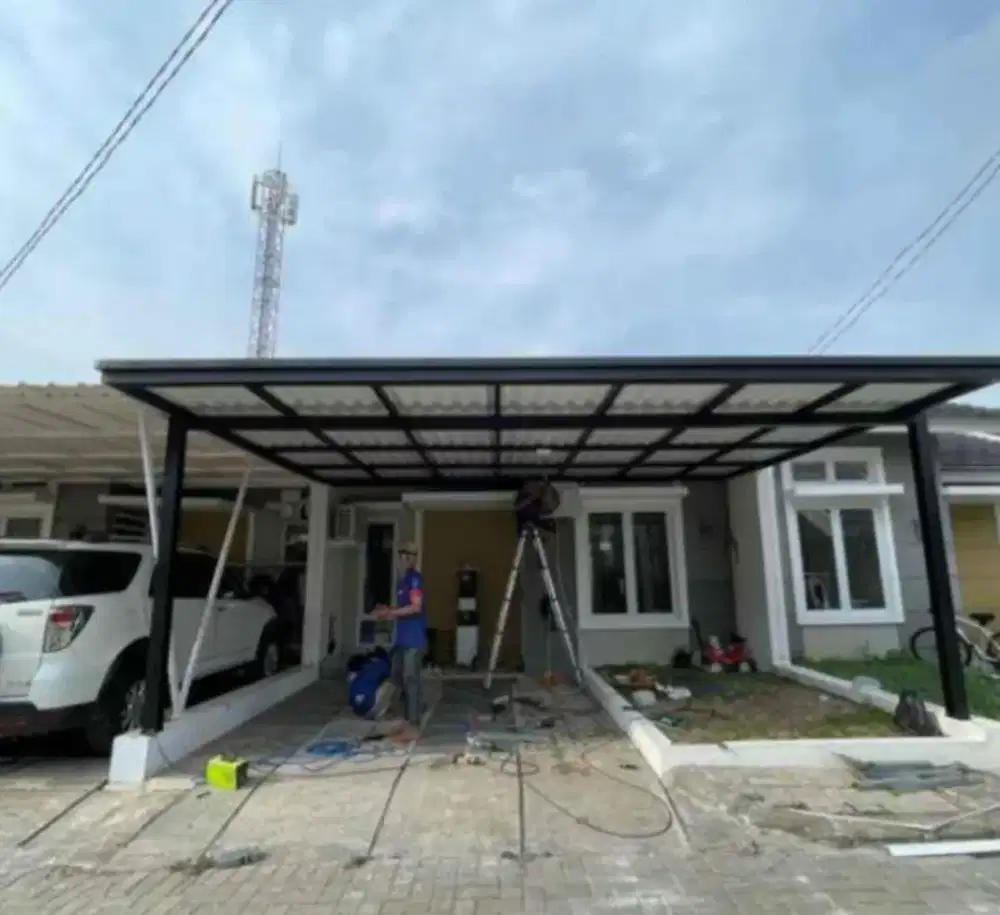 Pasang canopy alderon single dan atap bocor