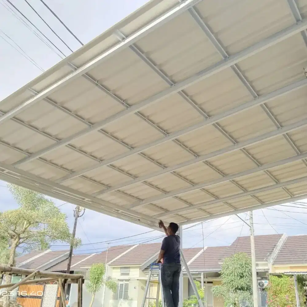 Pasang canopy alderon single dan atap bocor