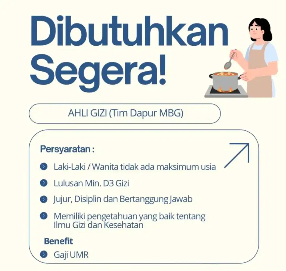 Dibutuhkan Ahli Gizi