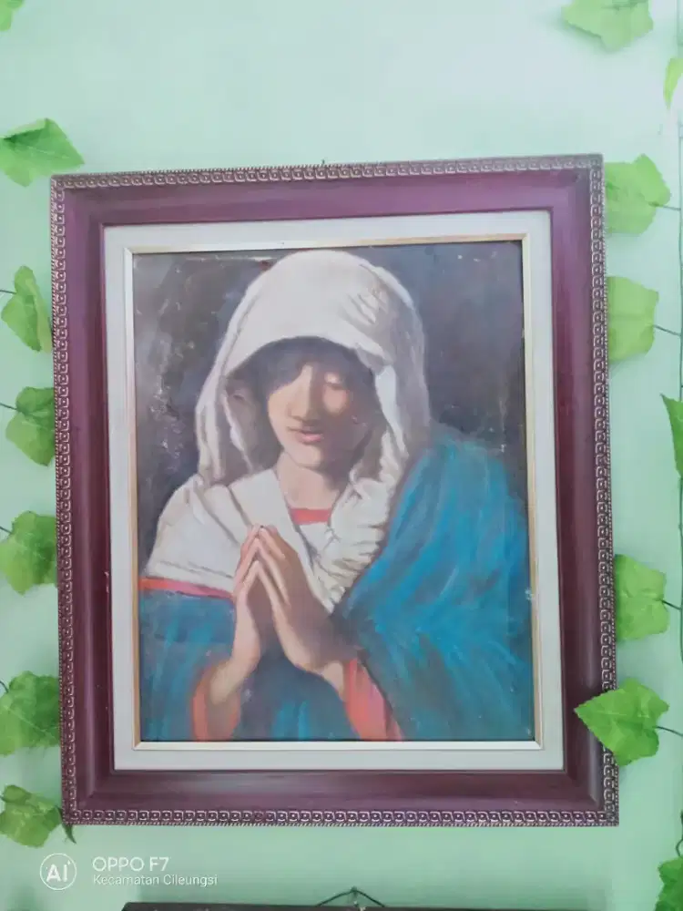Lukisan Rohani Kanvas Lawas Oil Painting  Perawan  Mary Klasik