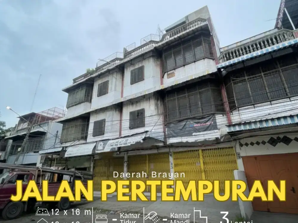 Jual Ruko Gandeng 3 Kondisi Kosong di Jalan Pertempuran - Brayan (Sebelah siobak seng)
