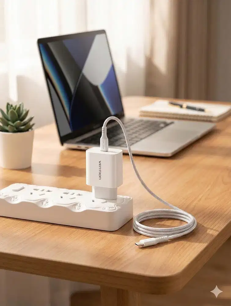 kepala charger merk vention putih