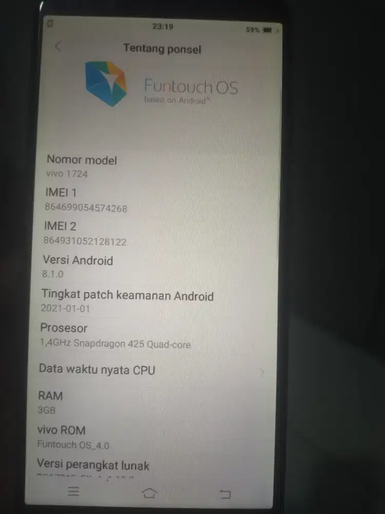 vivo y 71 ram 3/32 minus pemakaian aja sm g ada kelebgkapan