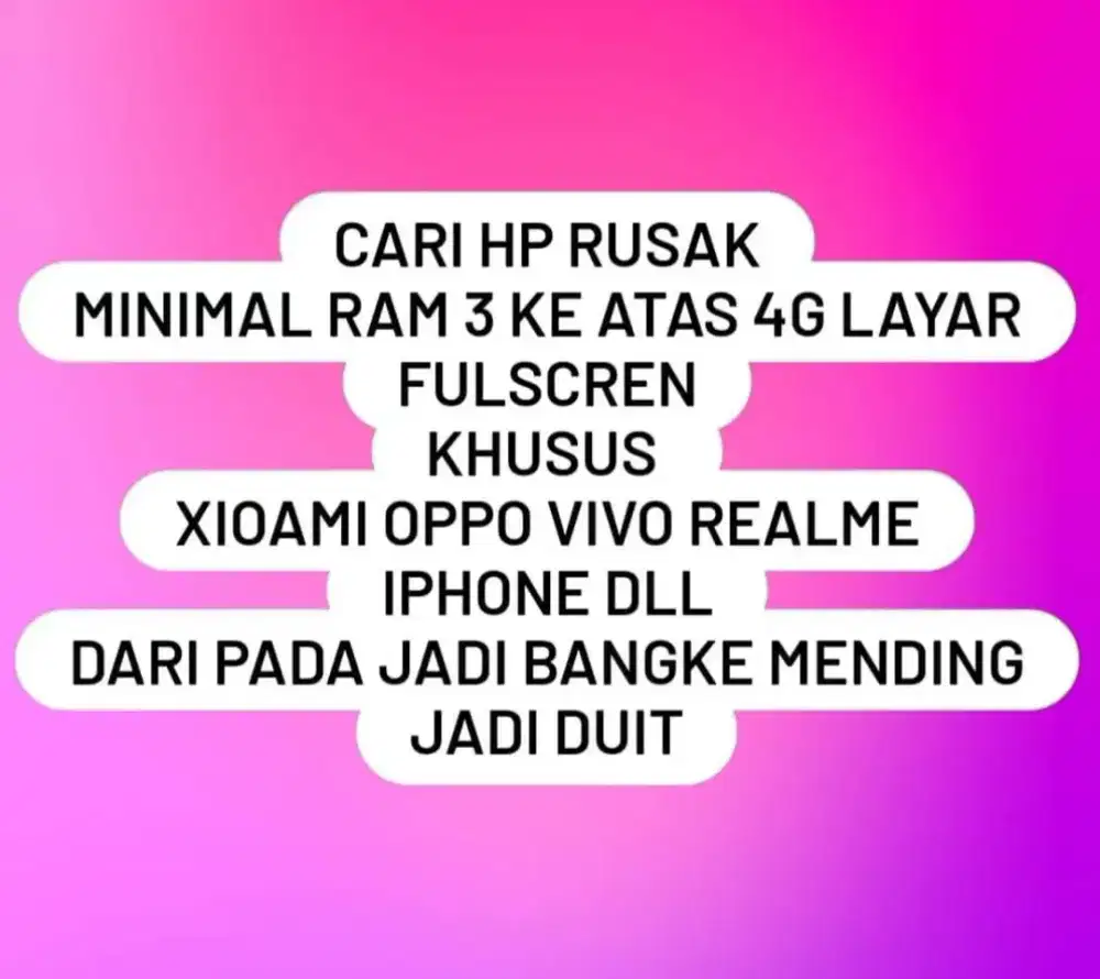 cari HP rusak minimal layar fullscren