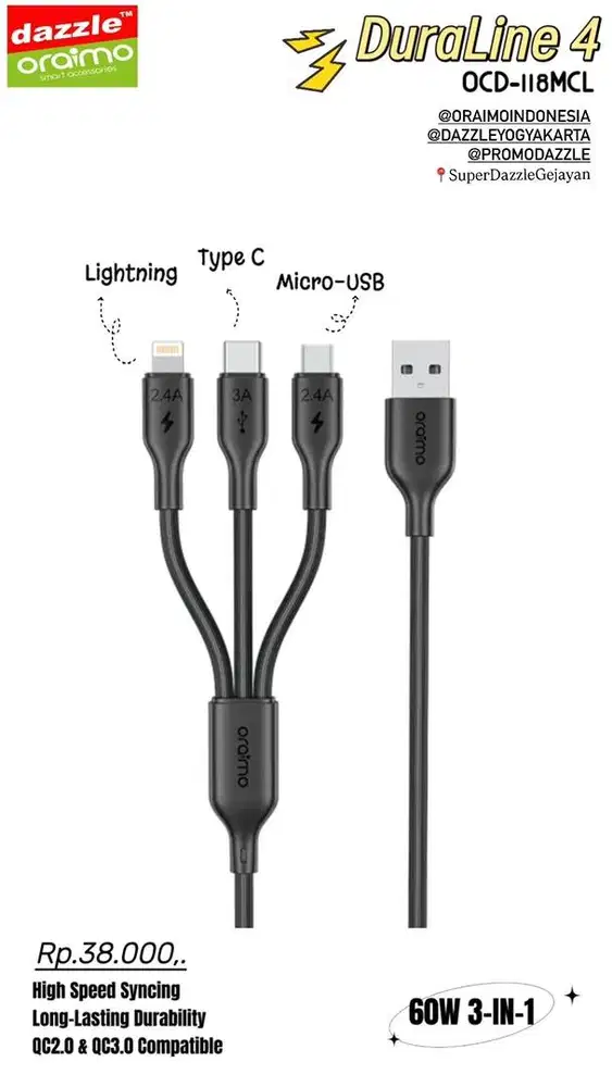 Kabel Data 3 In 1 Oraimo OCD-118MCL