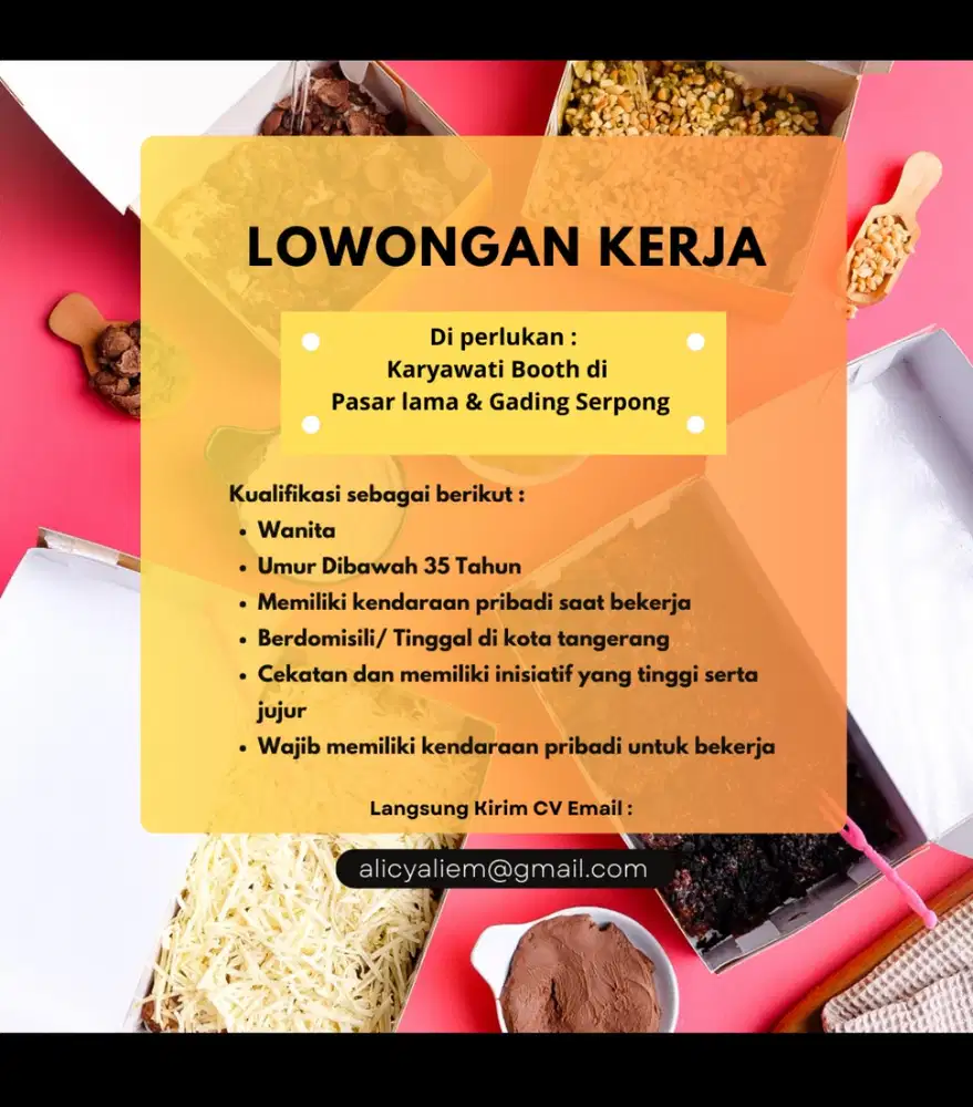 DI BUTUHKAN KARYAWATI SEGERA UNTUK DI PASAR LAMA DAN GADING SERPONG