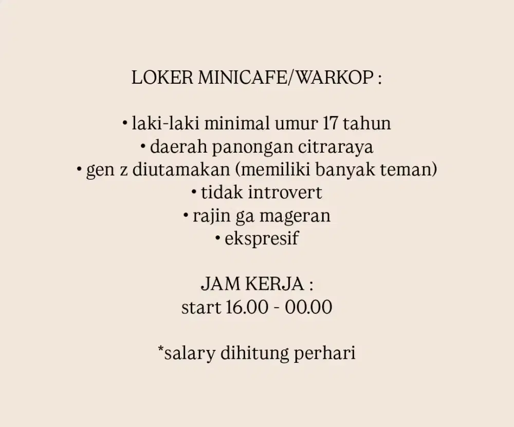 Loker Minicafe/Warkop