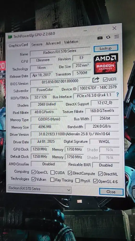 Vga RX 570 4gb gddr5 256bit