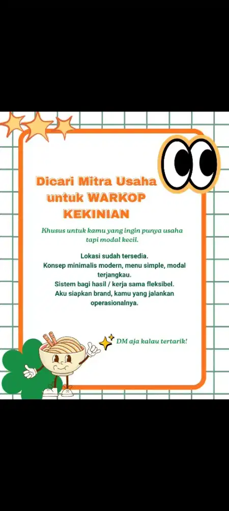 Dicari Mitra Usaha Kedai Kopi & Warmindo