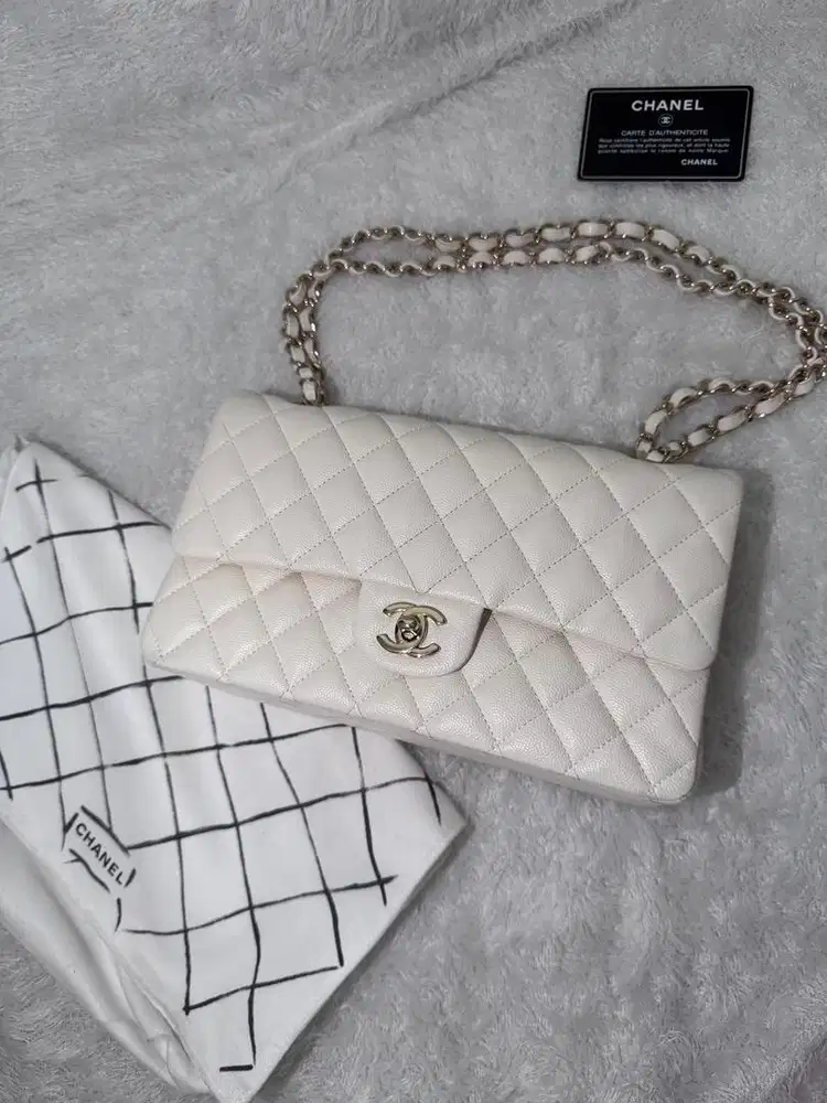 Chanel Classic Double Flap Bag White Caviar GHW 2017