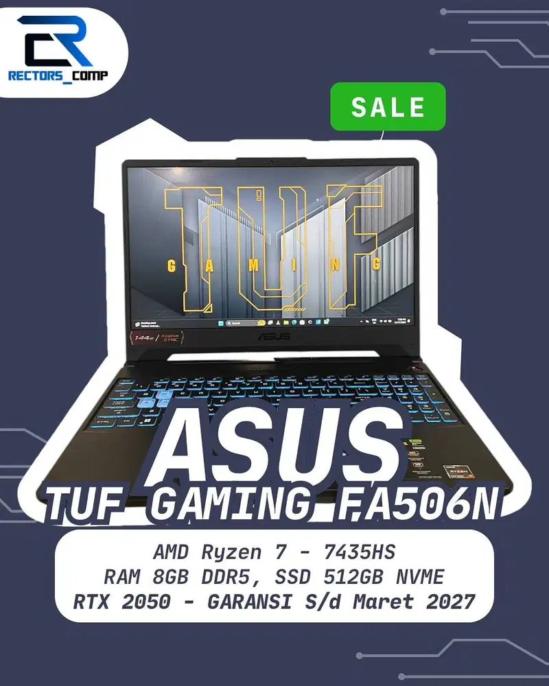 ASUS TUF GAMING A15 - FA506N - Ryzen 7 7435HS, RAM 8GB DDR5 - GARANSI
