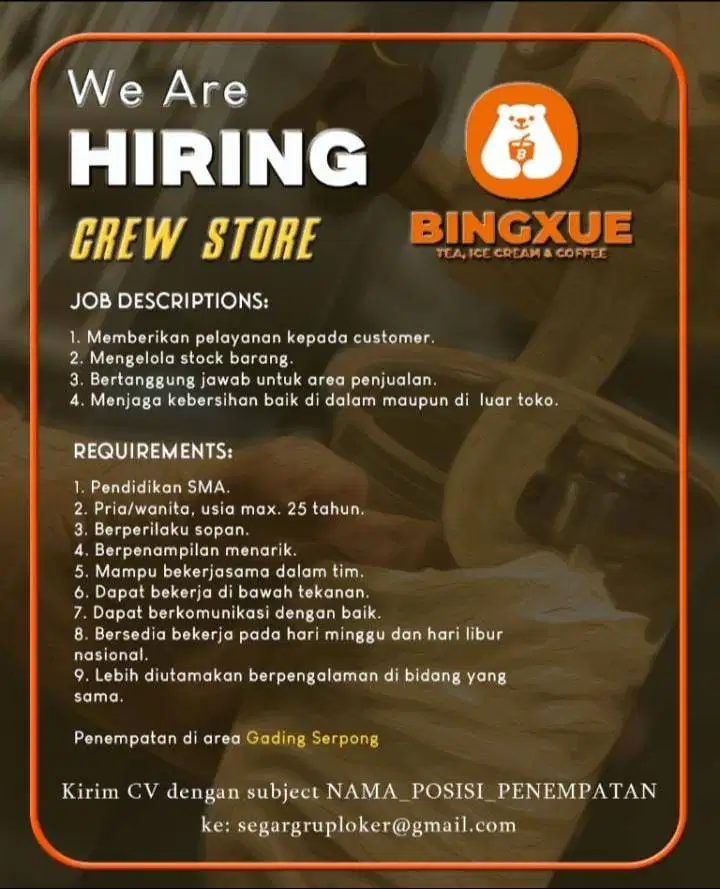Lowongan Crew Store - area Gading Serpong