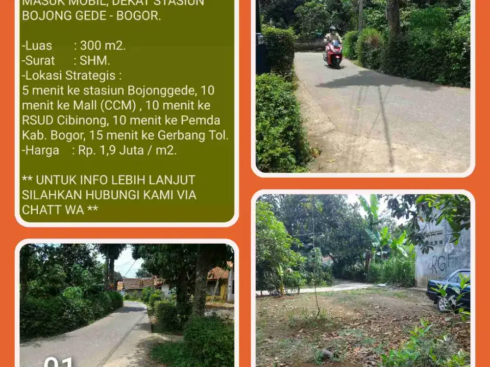 Tanah strategis SHM 300m2 dekat pemda,gerbang tol, dan stasiun Bojonggede-Bogor 01.