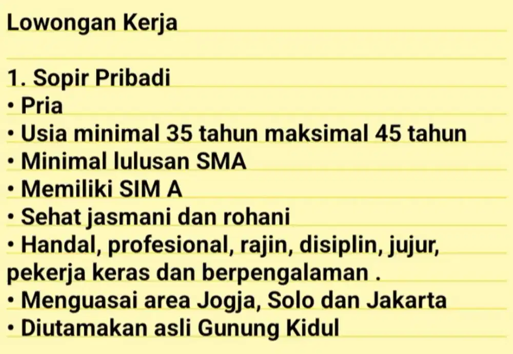 Lowongan Kerja Driver Pribadi