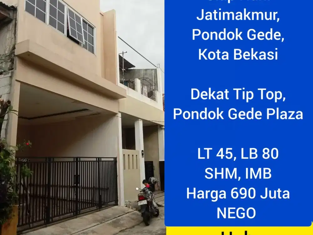 Rumah Siap Huni Jatimakmur dekat Pondok Gede Plaza dan Jakarta Timur, Dekat Pintu Toll dan Stasiun LRT