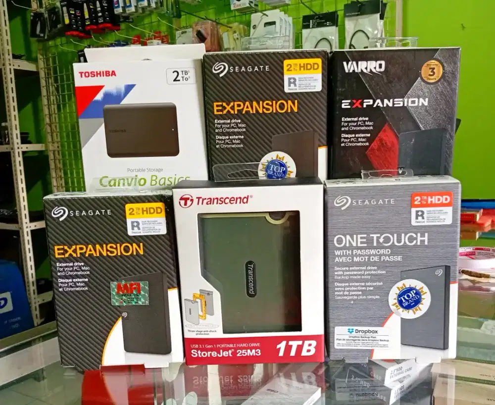 HARDDISK HDD EXTERNAL 2 TB, 1 TB, 500 GB SEAGATE, TOSHIBA, TRANSCEND