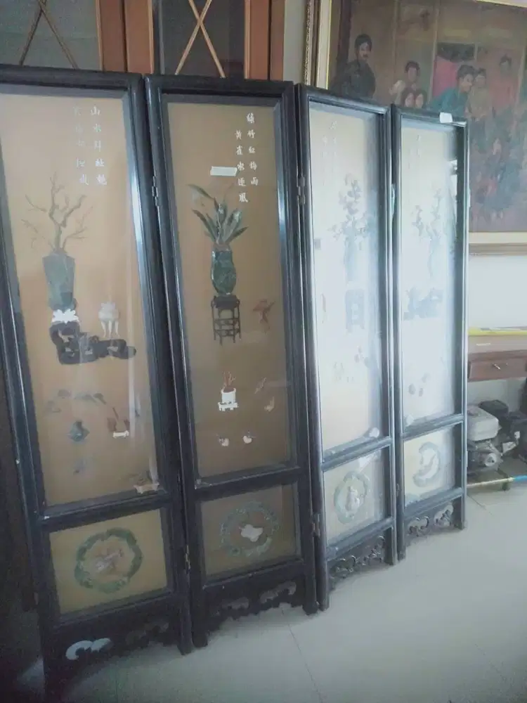 Sketsel Pembatas Ruangan 4 Panel Jepang Antik, Elegan, Asli!