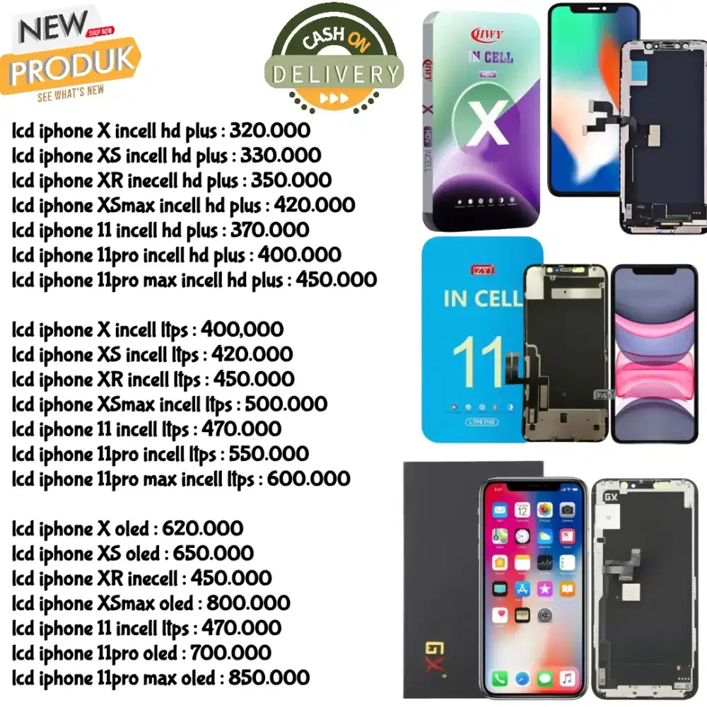lcd iphone X XS XR XSmax 11 12 13 free pasang