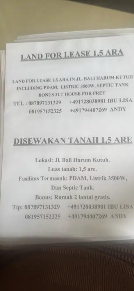 Disewakan Tanah bonus Rumah deket pantai pandawa