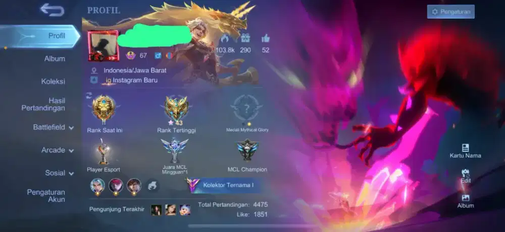 Jual akun mobile legend sultan