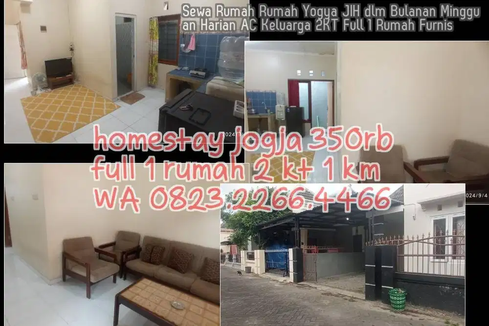 Sewa Rumah Rumah Yogya JIH dlm Bulanan Mingguan Harian AC Keluarga 2KT