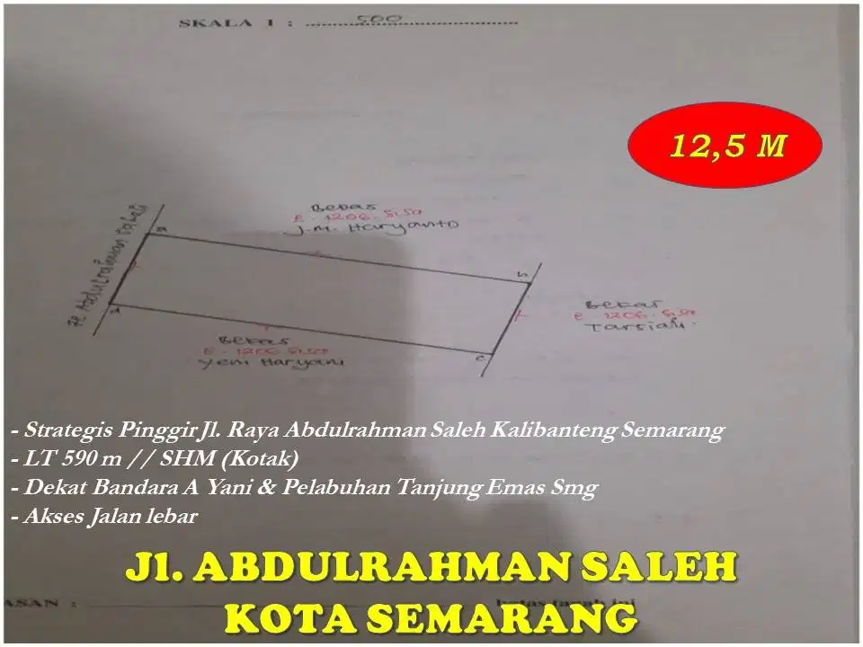 Tanah Strategis Pinggir Jl.Abdulrahman Saleh Kalibanteng Kota Semarang