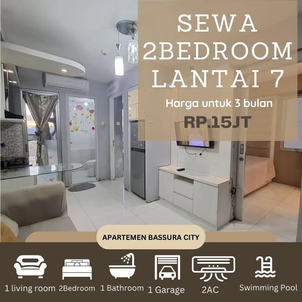 2 kamar hook lantai 7 full furnished apartemen bassura city