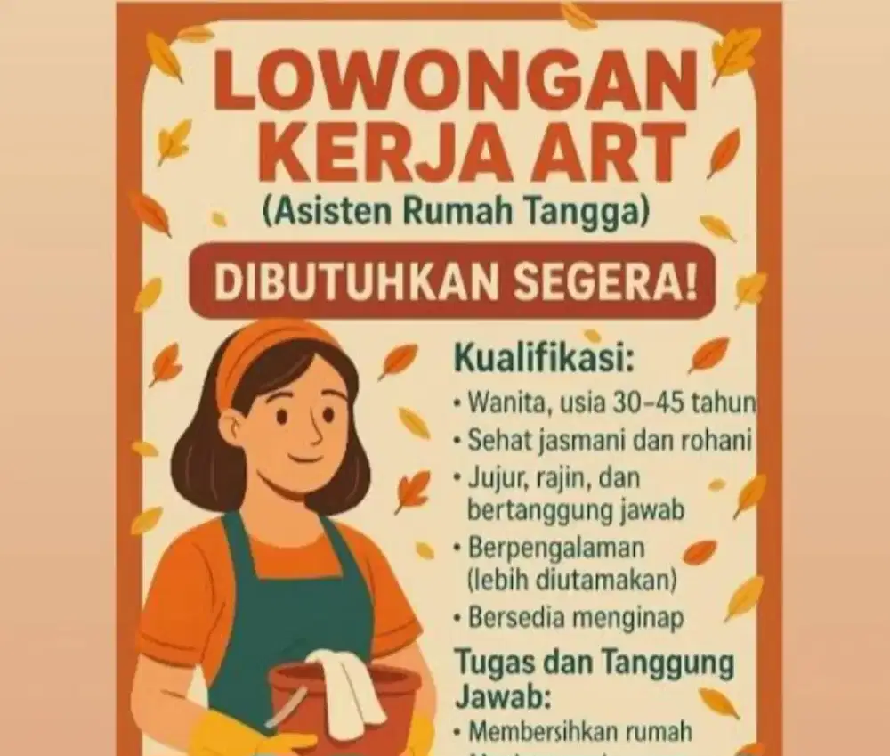 Lowongan ART Nginep di Kelapa Gading ( hanya Perempuan)