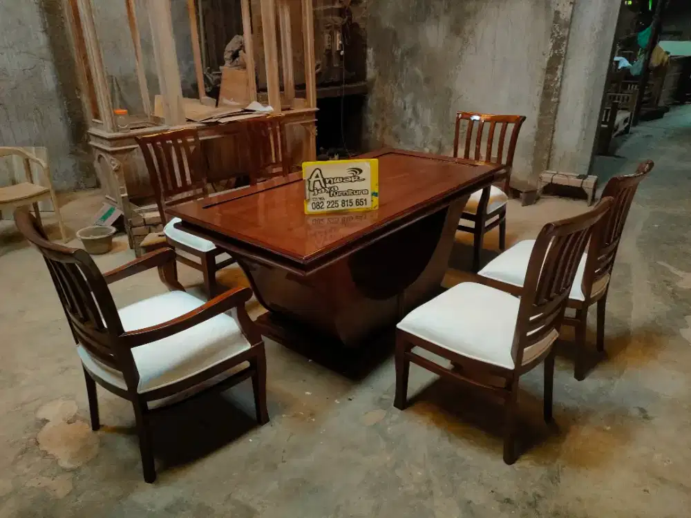 Meja makan minimalis motif terbaru full kayu jati