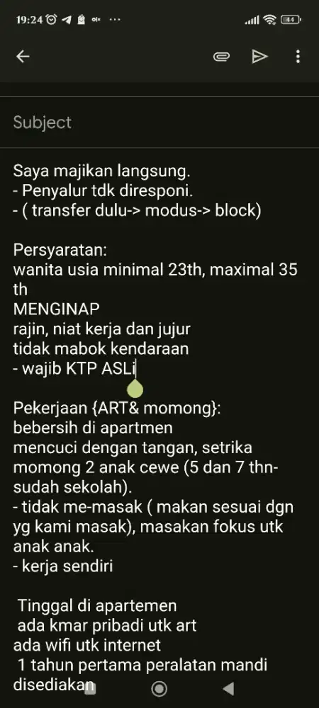 Cari ART momong menginap