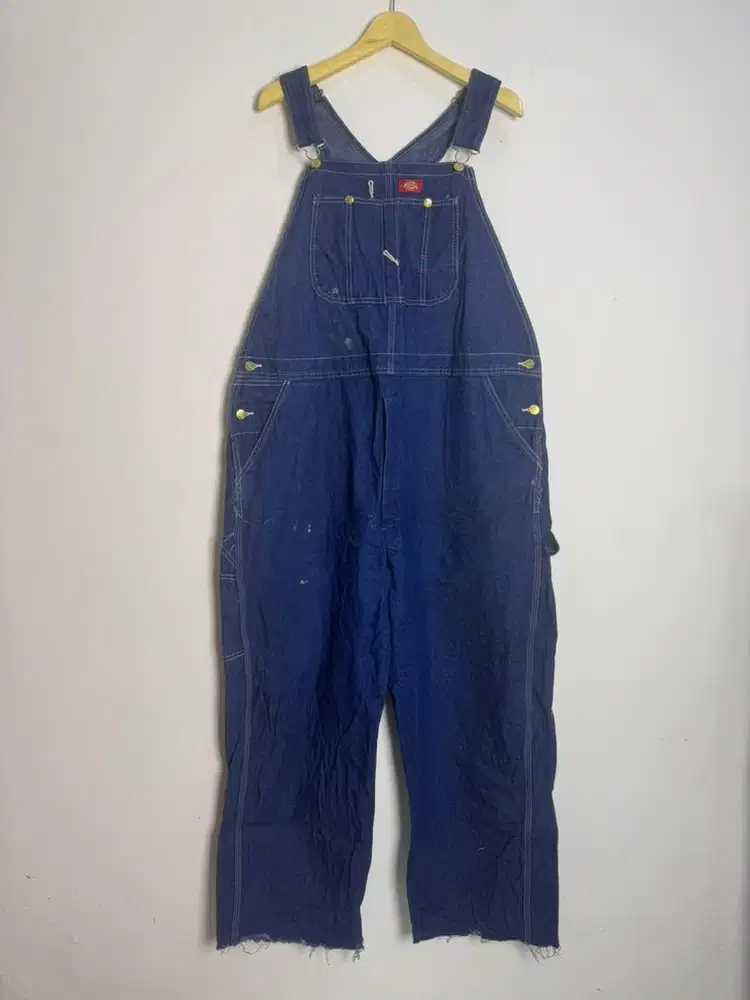 Dickies Overall Bib Denim Dark Wash Original | Raw Hem W42/LP 114