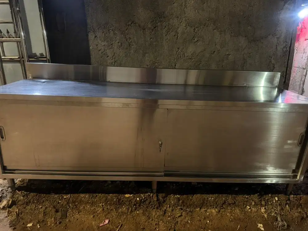 Jual cpat meja kabinet Stainlees slding dor bahan tebal uk 250x70x85