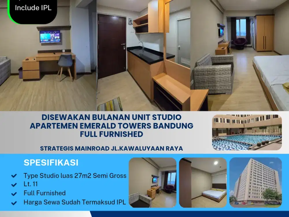 Disewakan Bulanan Unit Studio
Apartemen Emerald Towers Bandung
Full Furnished
