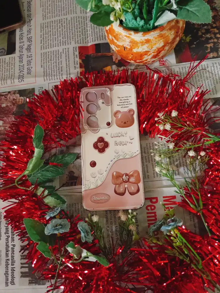 Soft Case Aesthetic Realme C75 — “Bowknot Lucky Bear” (Cute Pastel)