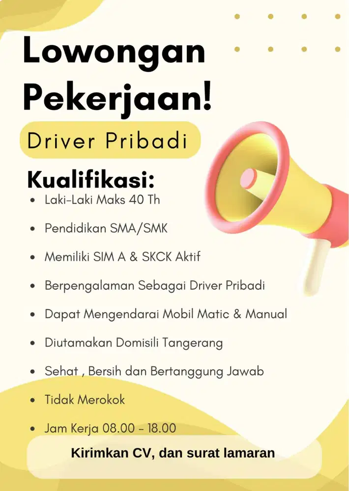 URGENT !  DRIVER PRIBADI